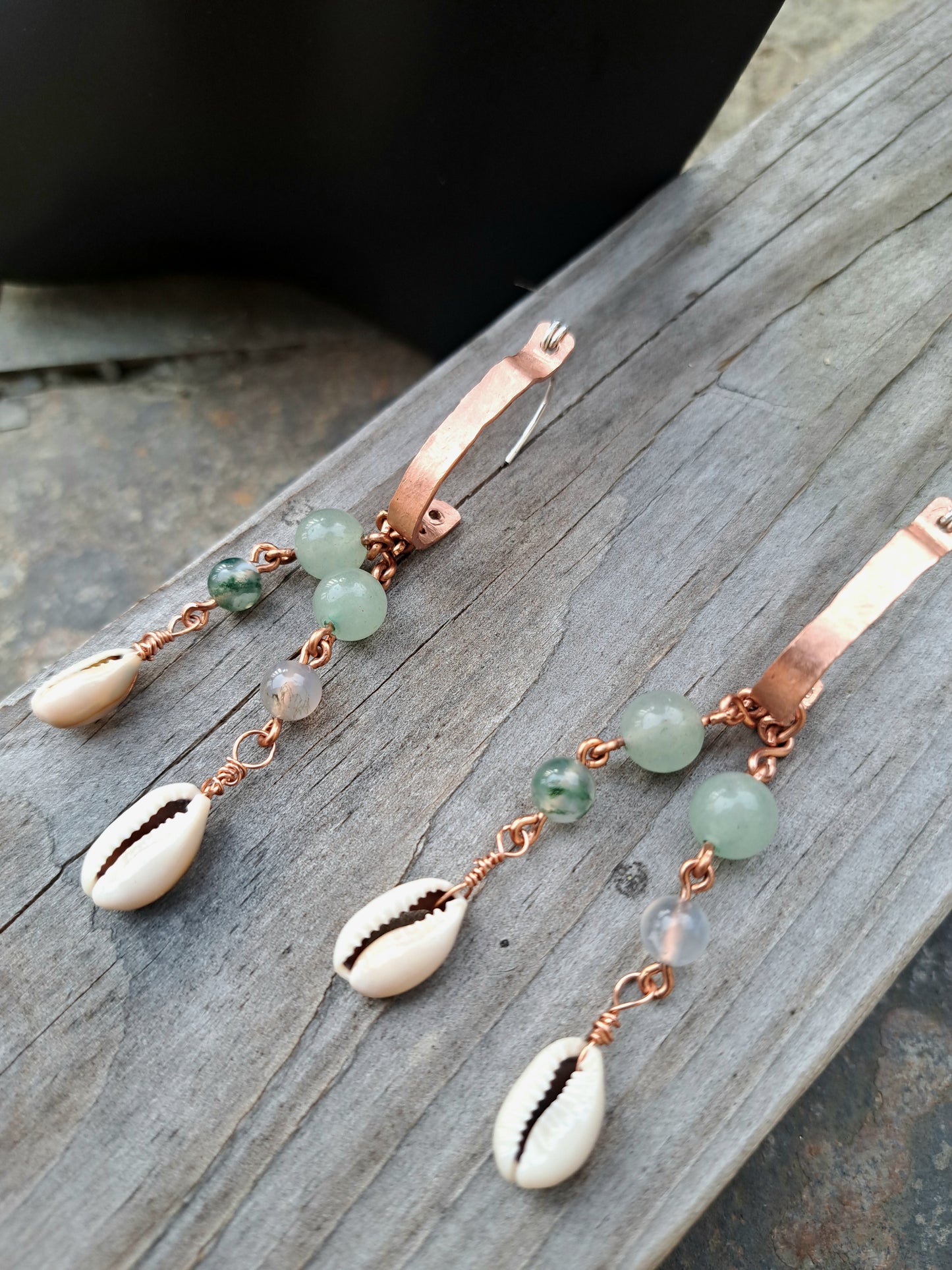 "Finding Water " Stud Sea Shell and Copper Earrings